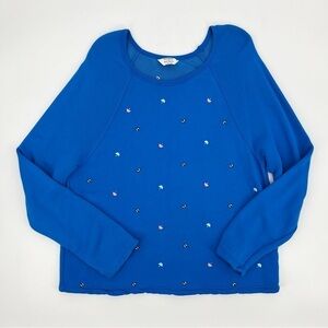 Splendid X Gray Malin Embroidered Parasol Umbrella Sweatshirt in Surf Blue XL